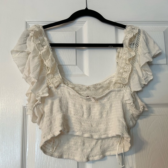 Free People White Beige Lace Crochet Crop Top Size Large - Picture 3 of 8